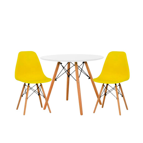 Juego de comedor Con Mesa Circular de 80cm + 2 Sillas Eames Amarllo