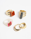 Sets Anillos Color Set 5 Anillos Mix Materiales - Dorado