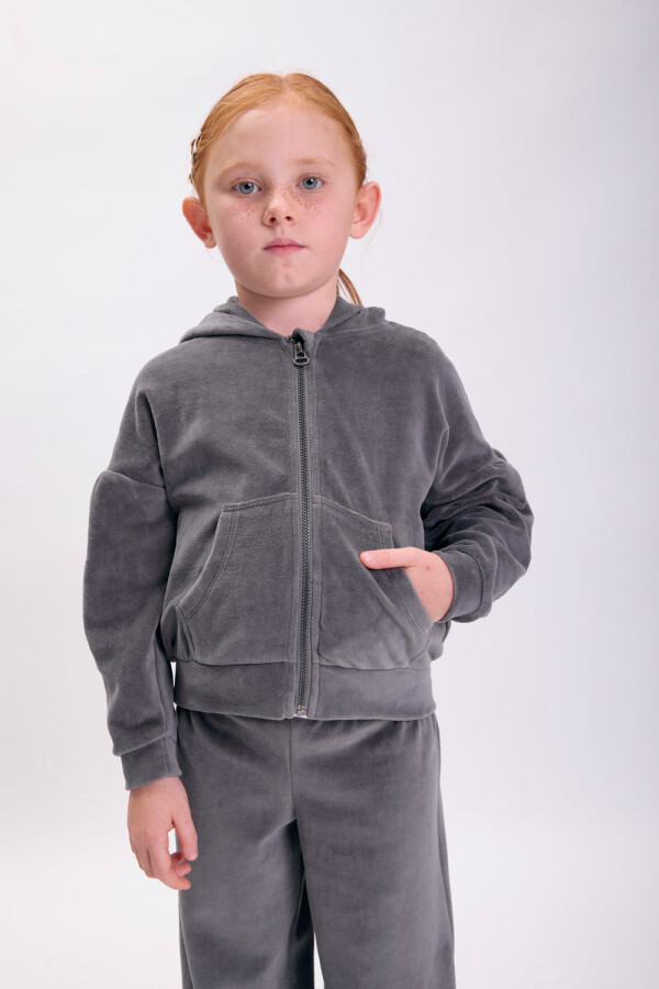 Campera plush frunces Gris