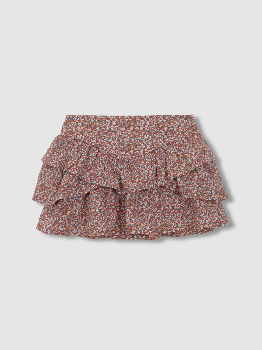 Falda Con Volantes Granate