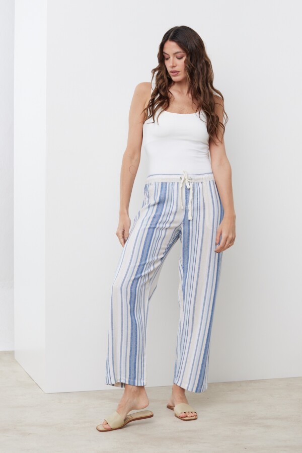 Pantalon Lino AZUL/MULTI