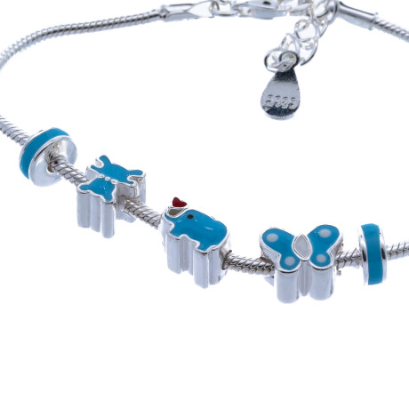 Pulsera de niña en plata 925 y esmalte, OSITO. Pulsera de niña en plata 925 y esmalte, OSITO.
