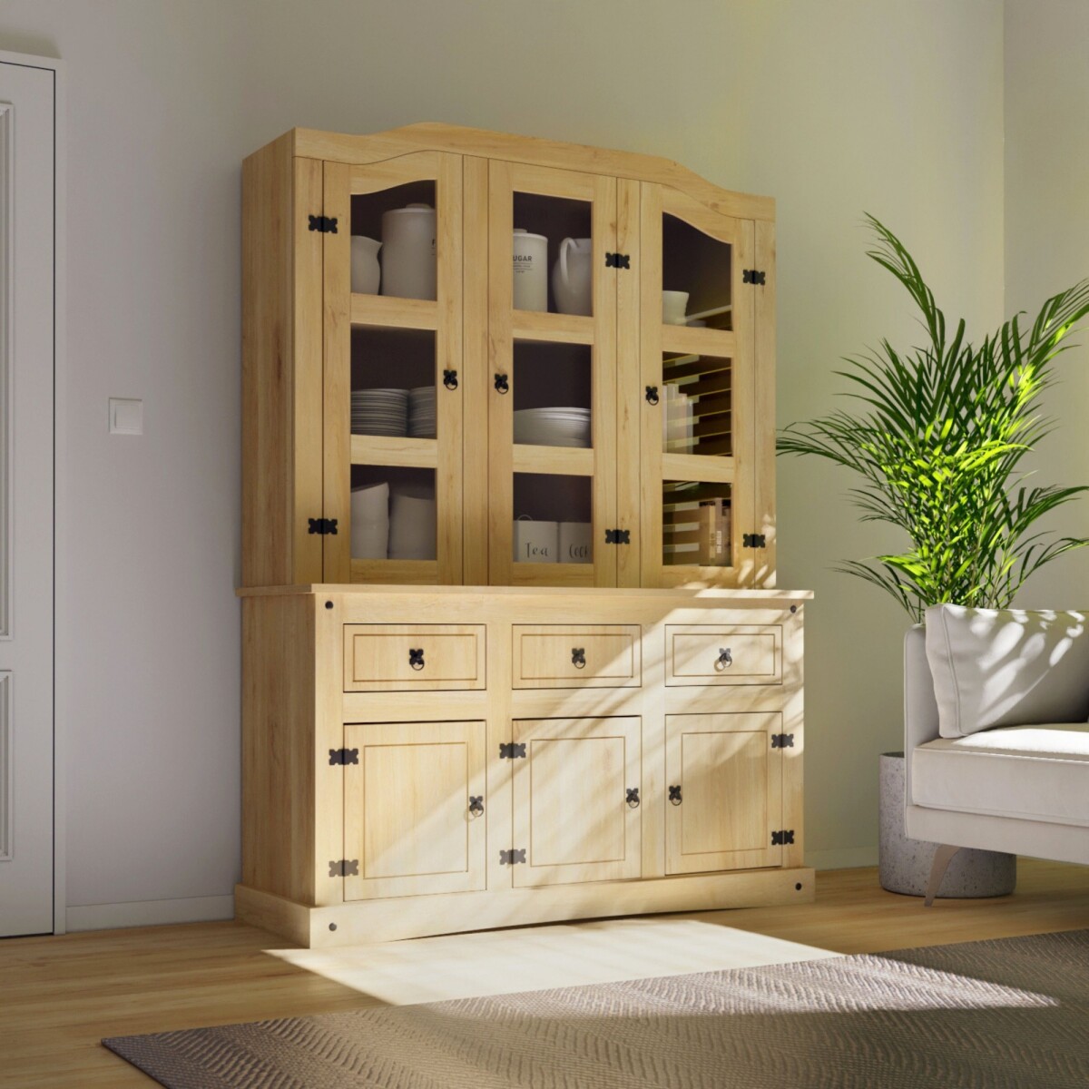 Cristalero 6 puertas - Linea mexicana - Natural 