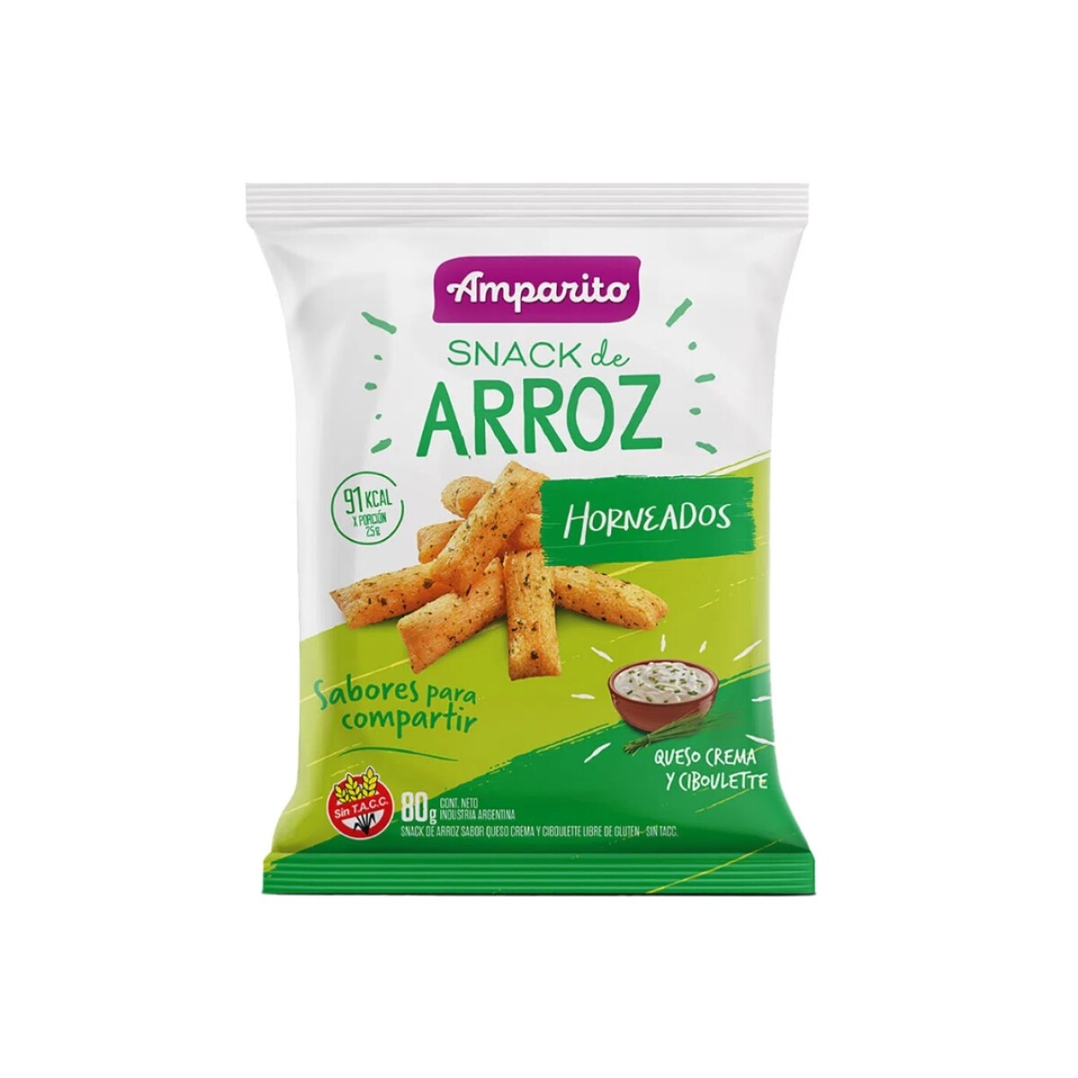 Snack De Arroz Queso Crema Y Ciboulette Sin Gluten Amparito 80g 