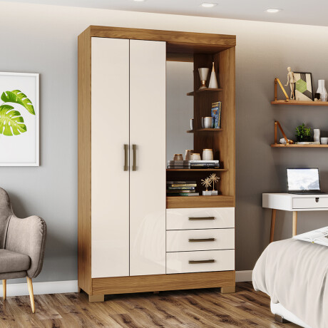 ROPERO 2 PUERTAS 3 CAJONES GUARDARROPA ARMARIO PLACARD CLOSET CON ESPEJO MARRON