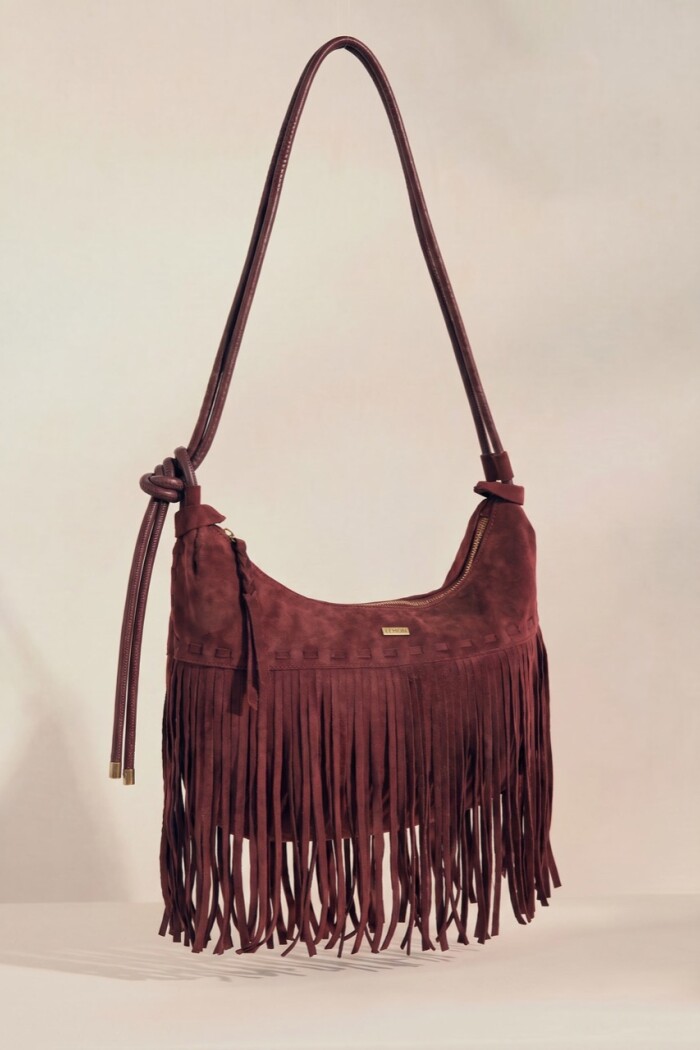 Cartera Gamuza Vegana Flecos Burdeos