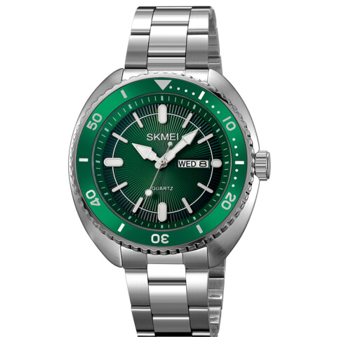 Reloj Skmei 2256GN Hombre Analógico Acero Plateado con Detalles Verdes Verde