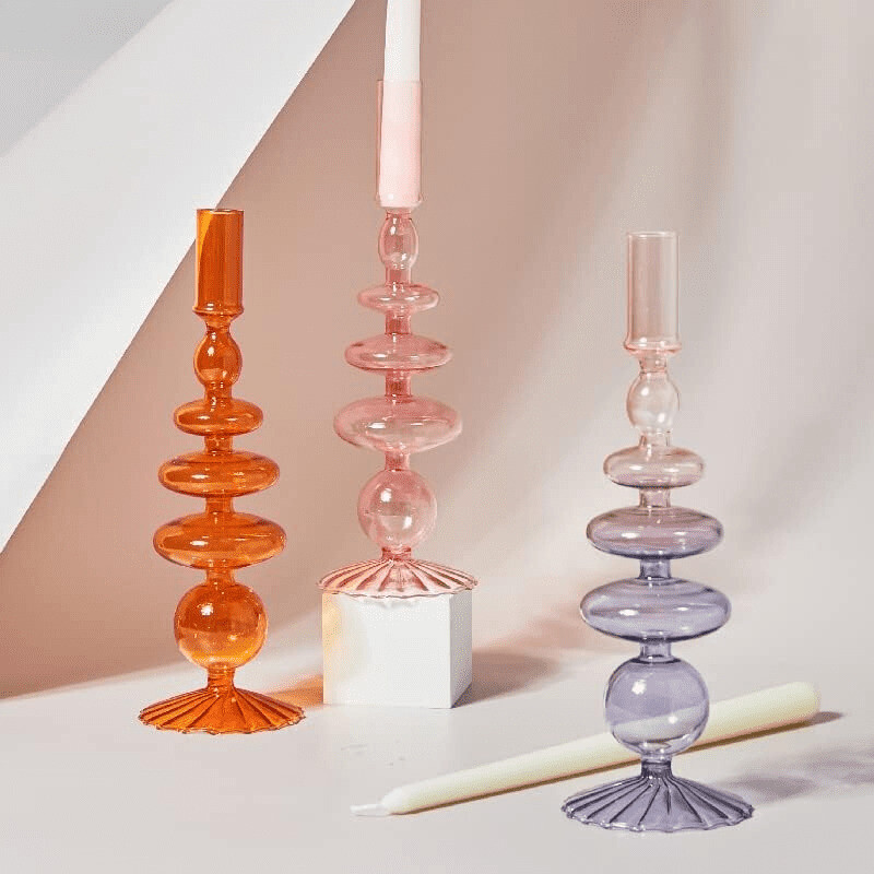 Porta velas de vidrio en colores alto rosa