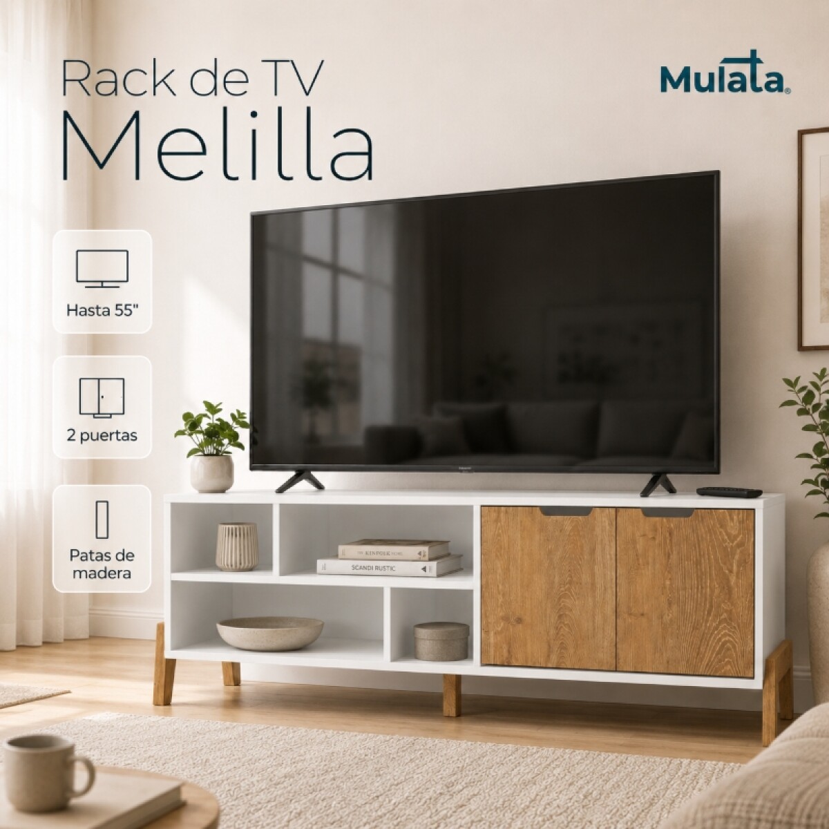 Rack para TV Combinada con Patas en Madera - MDP - Linea Melilla 