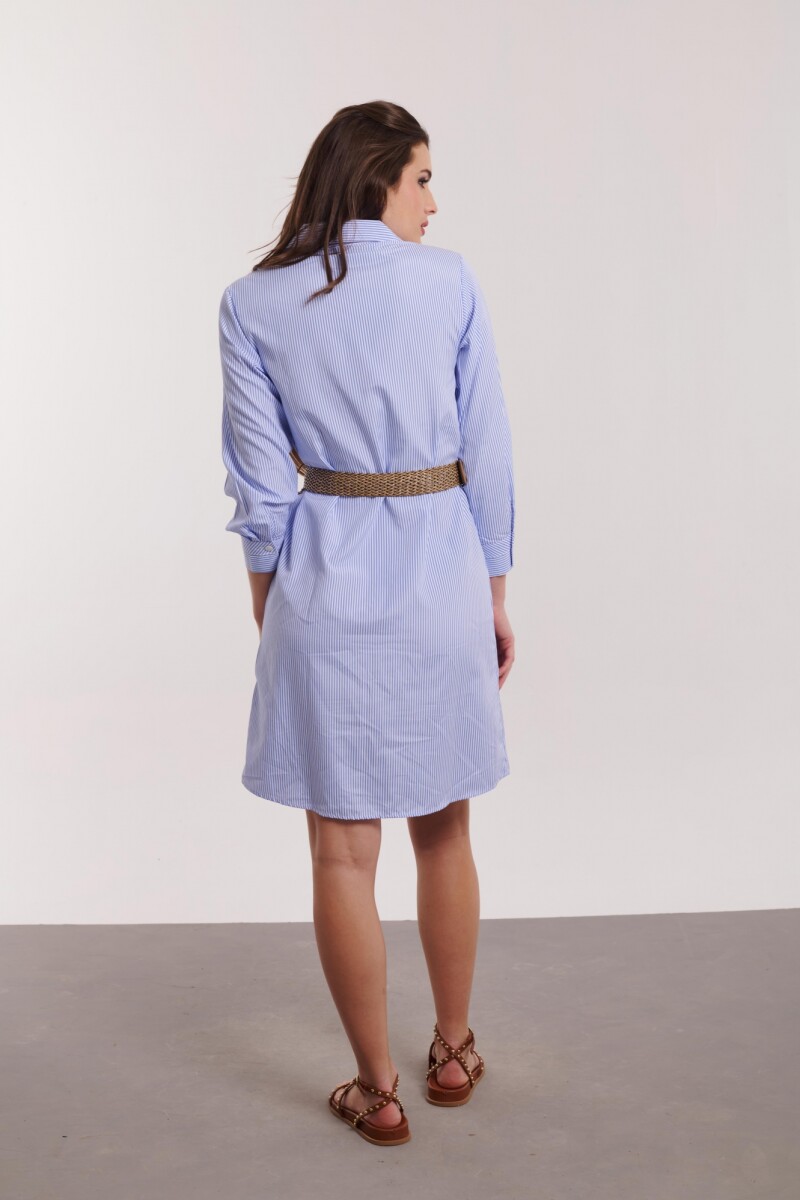 VESTIDO LUPE RAYAS FINAS CELESTE Y BLANCO