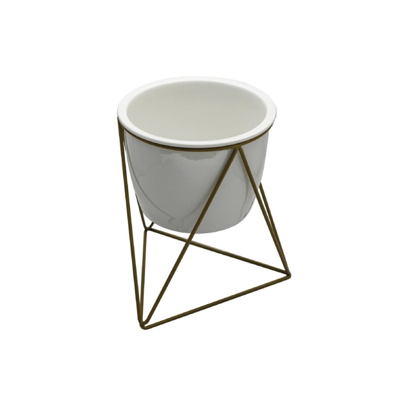 MACETA CERAMICA RED. C/BASE D14x18CM BLANCO/DORADO MACETA CERAMICA RED. C/BASE D14x18CM BLANCO/DORADO
