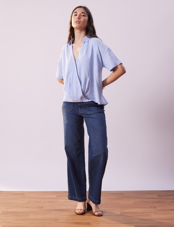 Blusa Lino Cruzada CELESTE