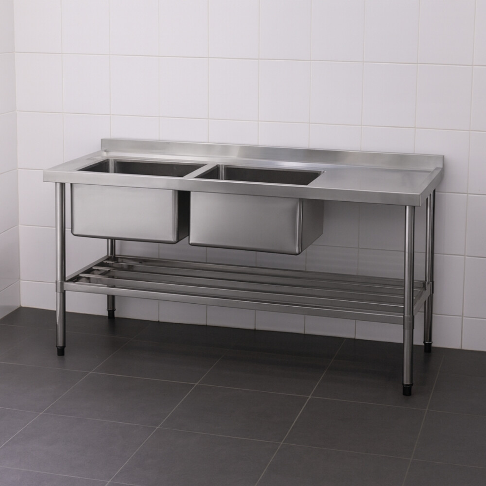 Mesada de Lavado 2 Piletas y Secador 50x40x30 cm Acero Inoxidable Mesada de Lavado 2 Piletas y Secador 50x40x30 cm Acero Inoxidable