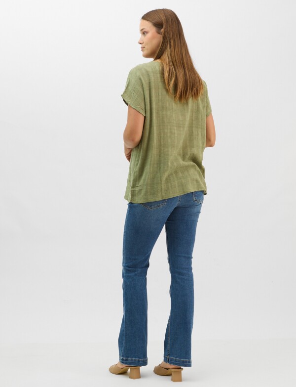 Blusa Fluida De Algodón Texturizado OLIVA