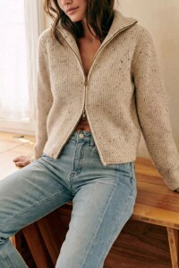 Cardigan Lana Cierre Beige Melange