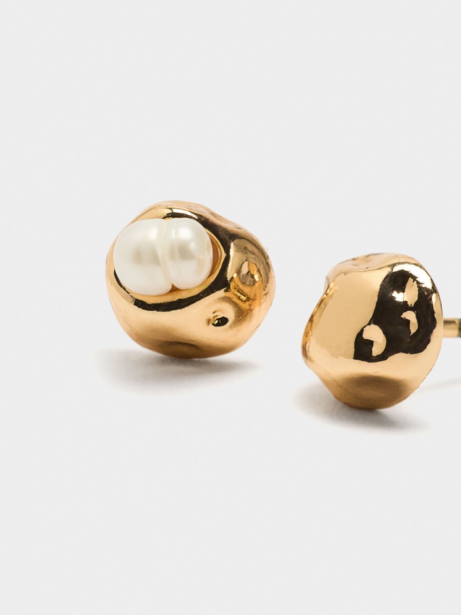 Set De Aros Con Perlas De Agua Dulce dorado
