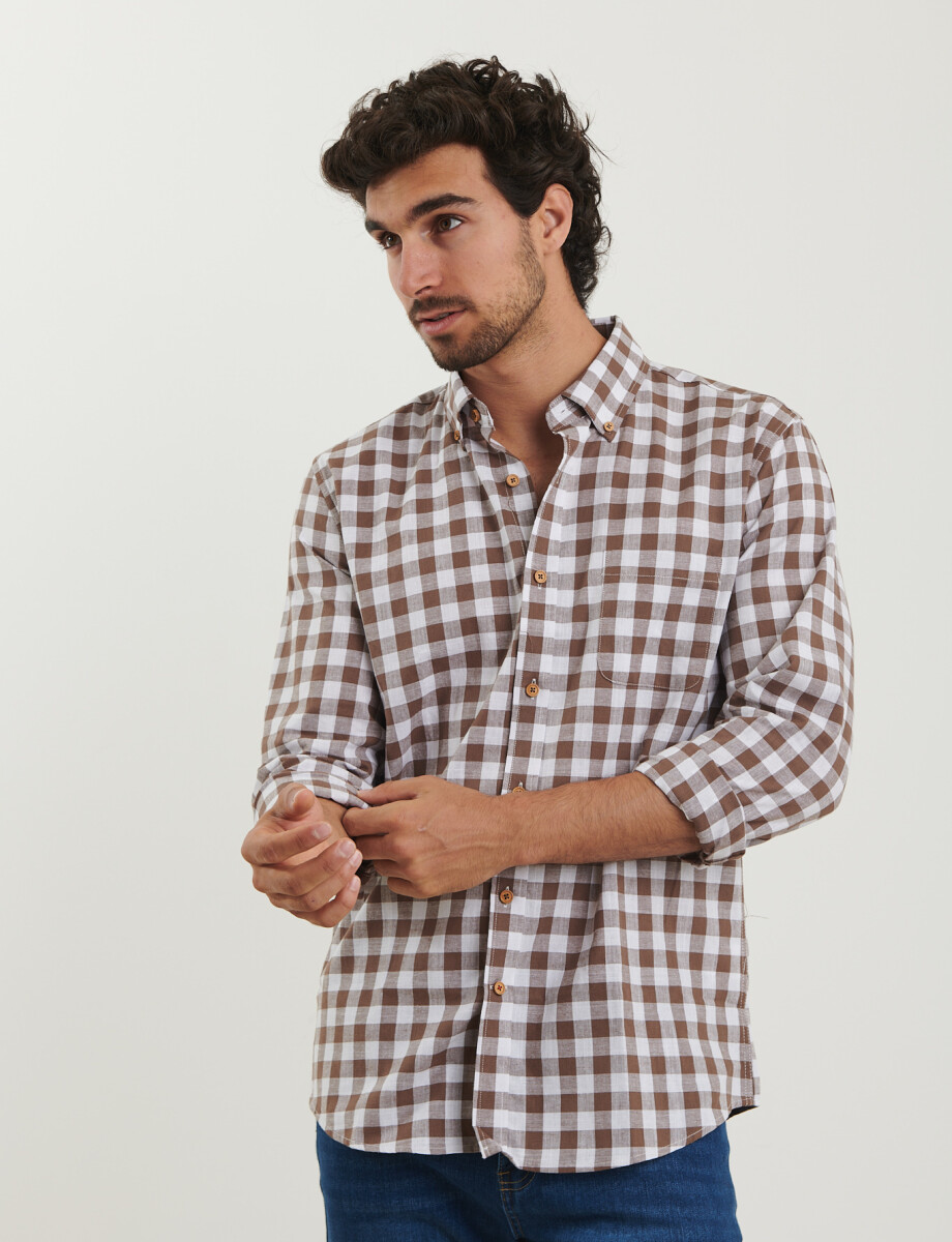012610 CAMISA HARRINGTON LABEL Tostado / Blanco