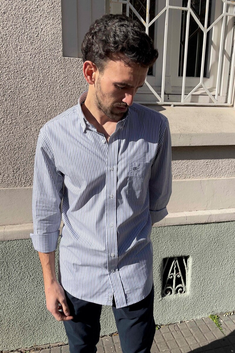 Camisa Rayada Brixton Celeste - Blanco