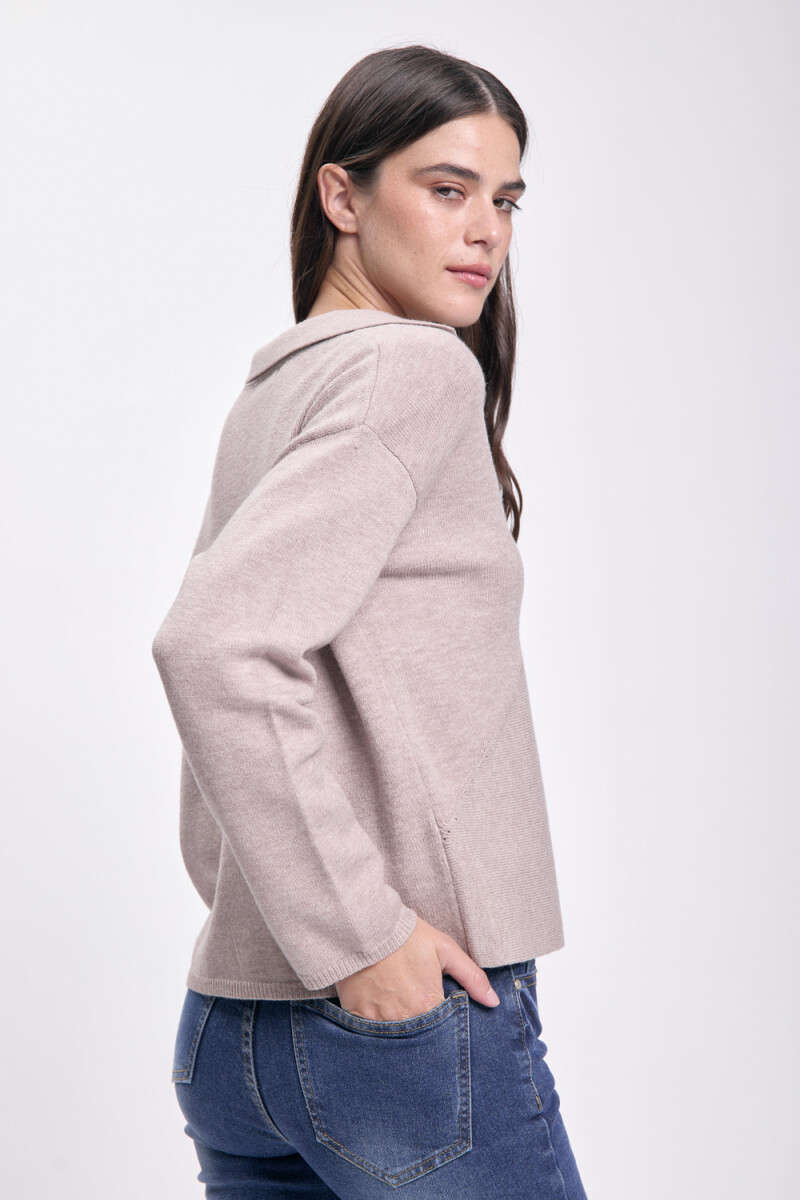 Buzo punto cuello polo Beige