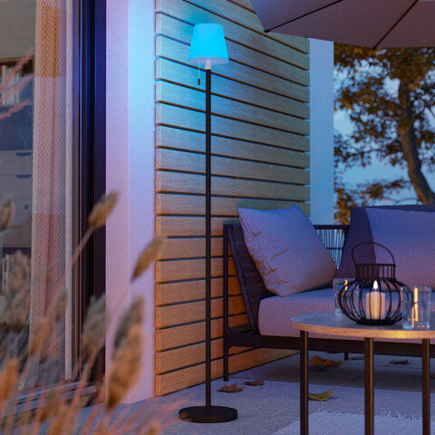 Lámpara de pie negro-blanco solar RGBWW IP54 EG3696