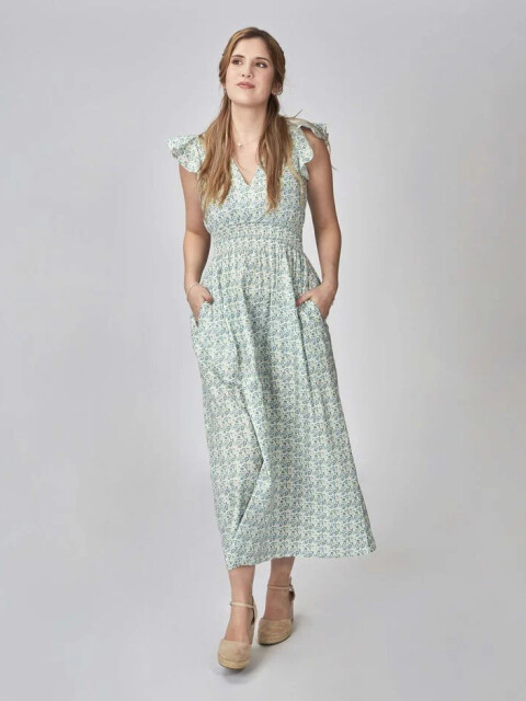 Vestido Estampado Flores Gris
