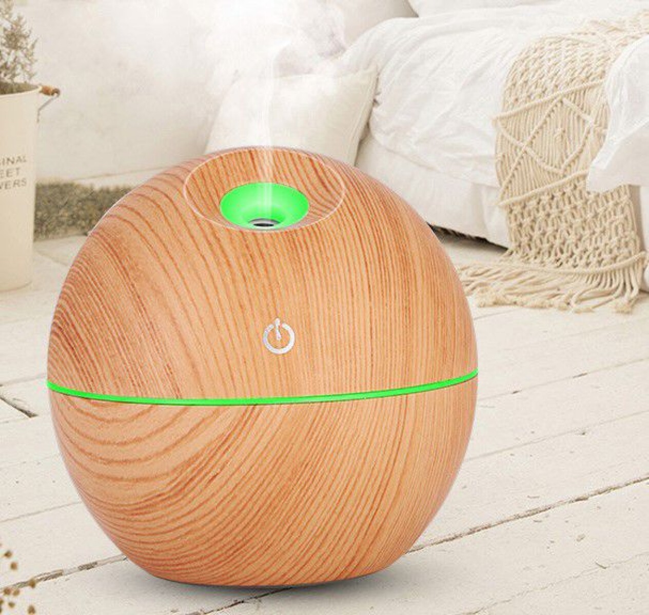 Humidificador Circular USB Con Led Efecto Madera Ø10cm 130ML 