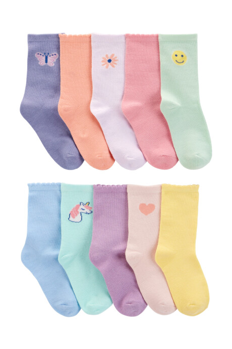 Pack diez pares de medias de algodón, diferentes colores. Talles 4/7-8/14 Sin color