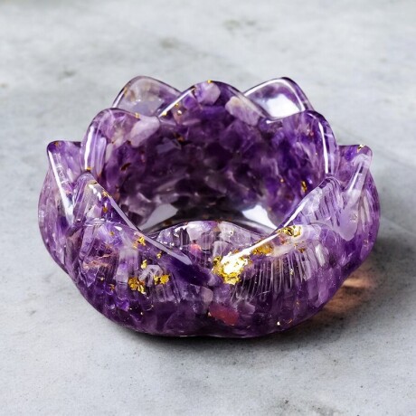 Portavela Flor De Loto En Piedra Violeta