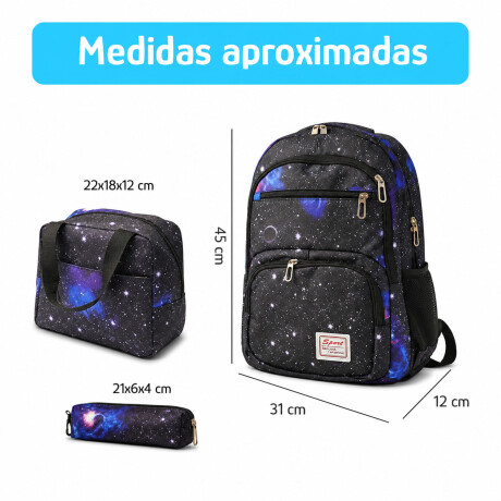 Set Mochila Lonchera Cartuchera Unisex Resistente 3 Piezas Negro
