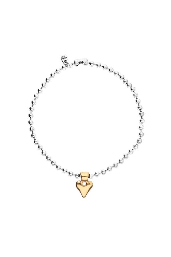 COLLAR DE BOLAS DE ALEACIÓN DE METALES BAÑADO EN PLATA DE LEY CON DETALLE DE CORAZÓN BAÑADO EN ORO 18K Colgante