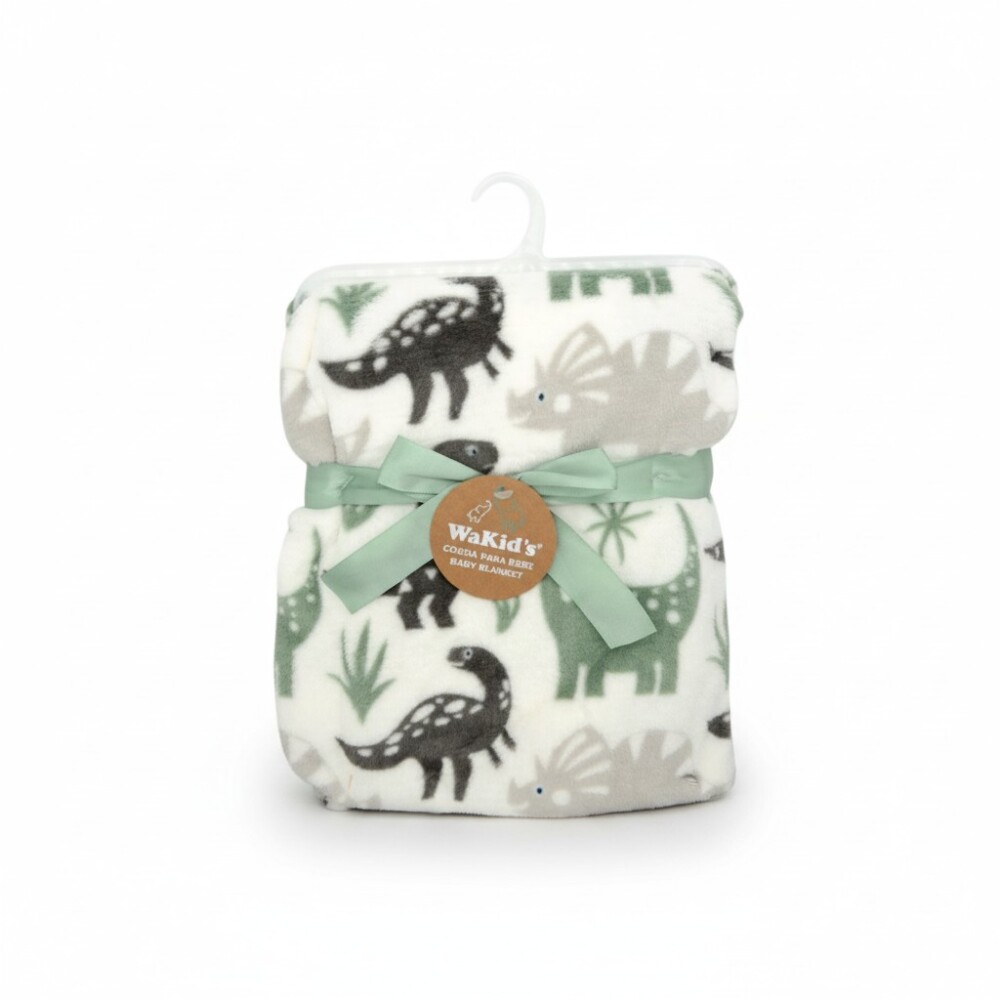 Manta fleece WAKIDS dino verde blanco