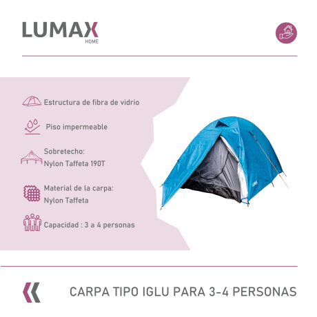 Carpa tipo Iglú Lumax 3 a 4 personas con sobretecho y mosquitero Carpa tipo Iglú Lumax 3 a 4 personas con sobretecho y mosquitero