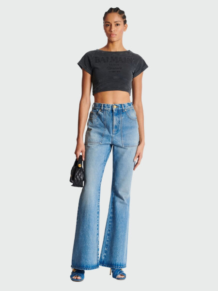 Balmain - Jeans acampanados de cintura alta Azul