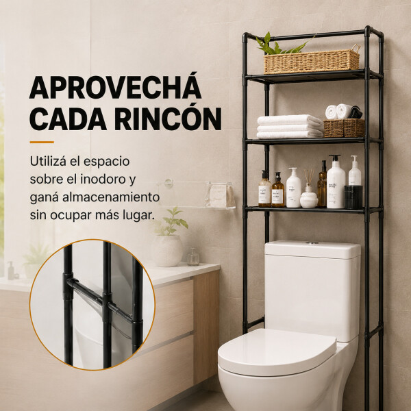 Mueble Organizador Multiuso Inodoro 3 Estantes Acero Inox Negro 1