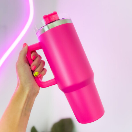 Vaso termico de acero con asa Fucsia