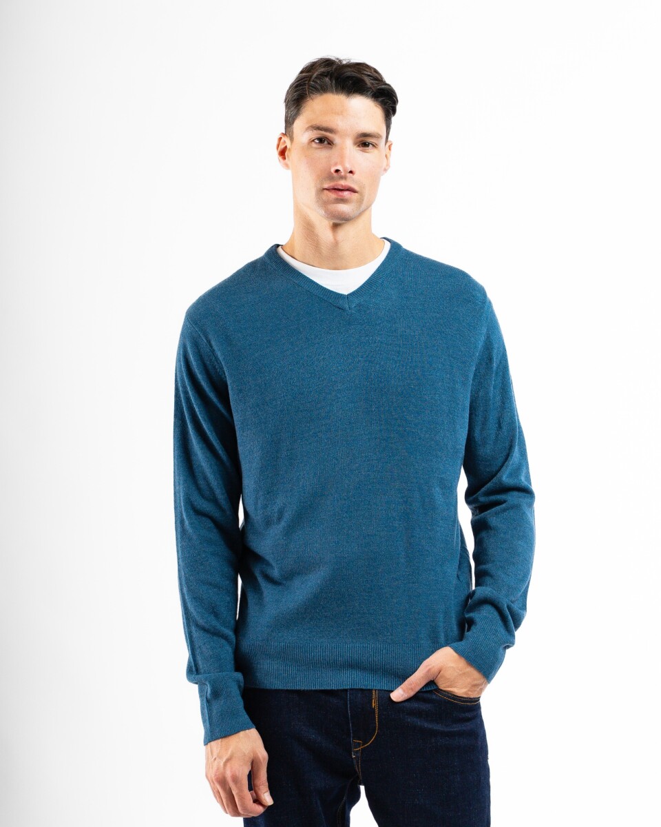 Buzo Cashmere Escote V - Jean Melange 