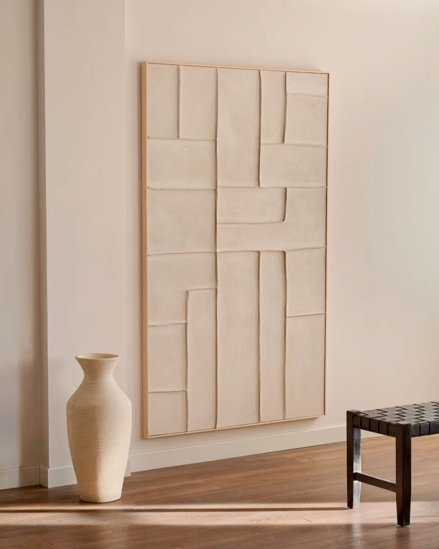 Cuadro Klis de lino con formas geométricas blanco 120 x 200 cm
