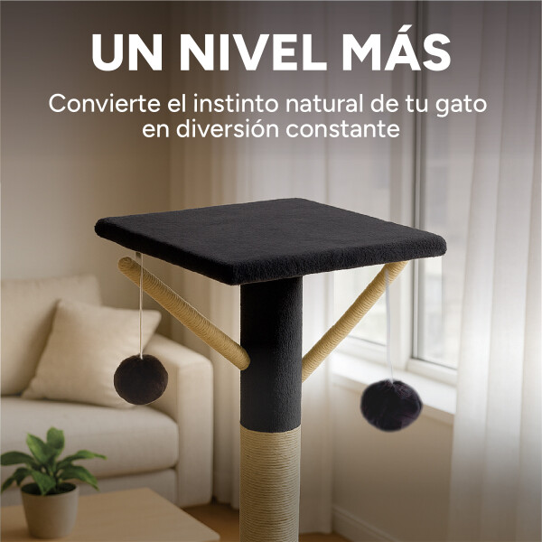 Rascador Torre 5 Niveles En Felpa Y Sisal Para Gato Juego Variante Gris Oscuro Pompom