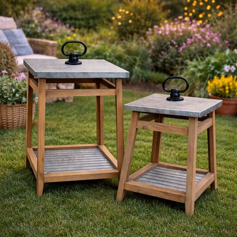 Faroles Rústicos de Chapa y Madera Set de 2 piezas Faroles Rústicos de Chapa y Madera Set de 2 piezas