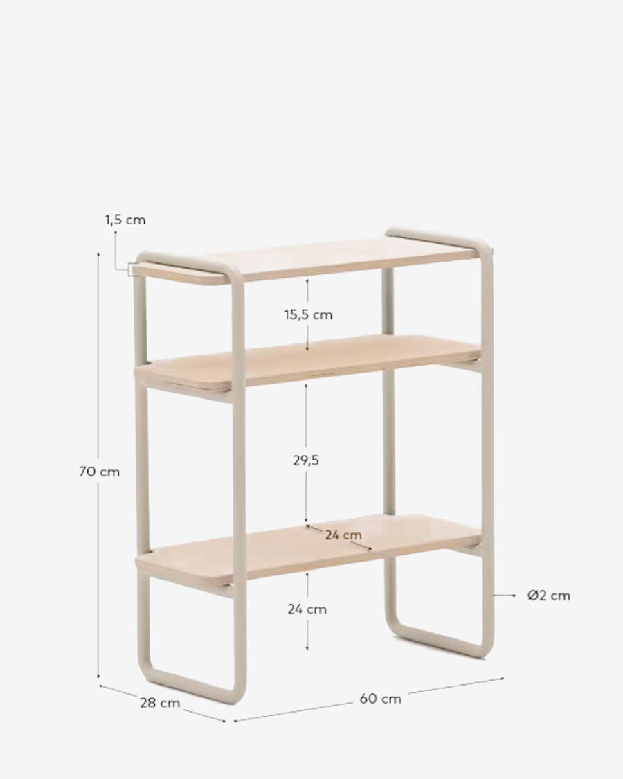 Estantería Tinn de chapa de fresno y estructura de metal beige 70 x 60 cm