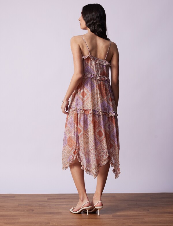Vestido Midi Volados BEIGE/MULTI