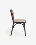 Silla Doriane de madera maciza de olmo acabado lacado negro y asiento de tela