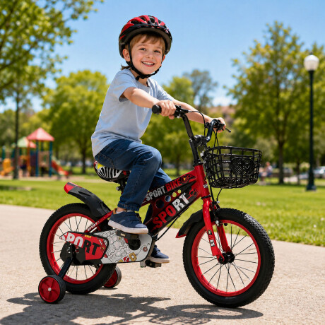 Bicicleta Infantil Rodado 16 C/Rueditas Aux Estilo Deportivo Rojo