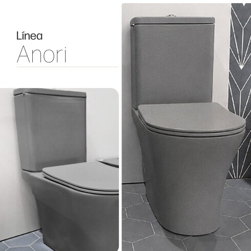 SANITARIO INODORO CON MOCHILA ANORI GAMAS DE GRIS LOZA BAÑO GAMAS DE GRIS