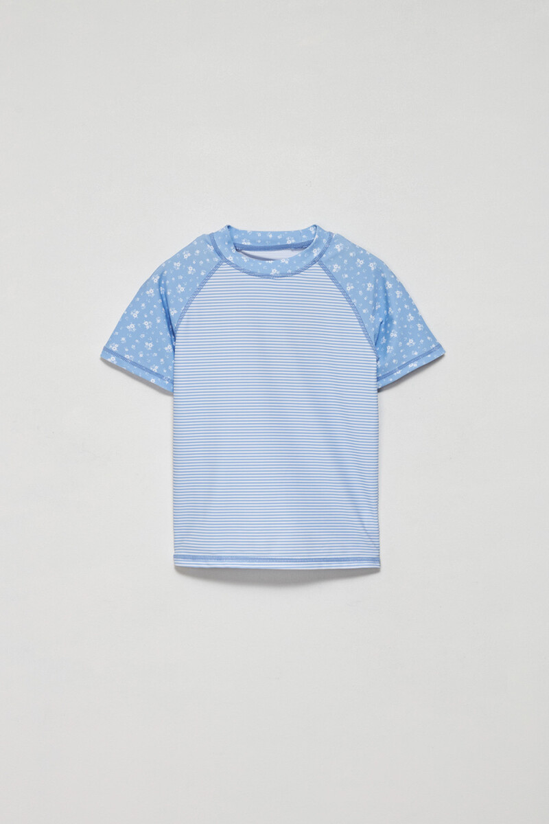 Camiseta UV manga corta - Rayas- Celeste 
