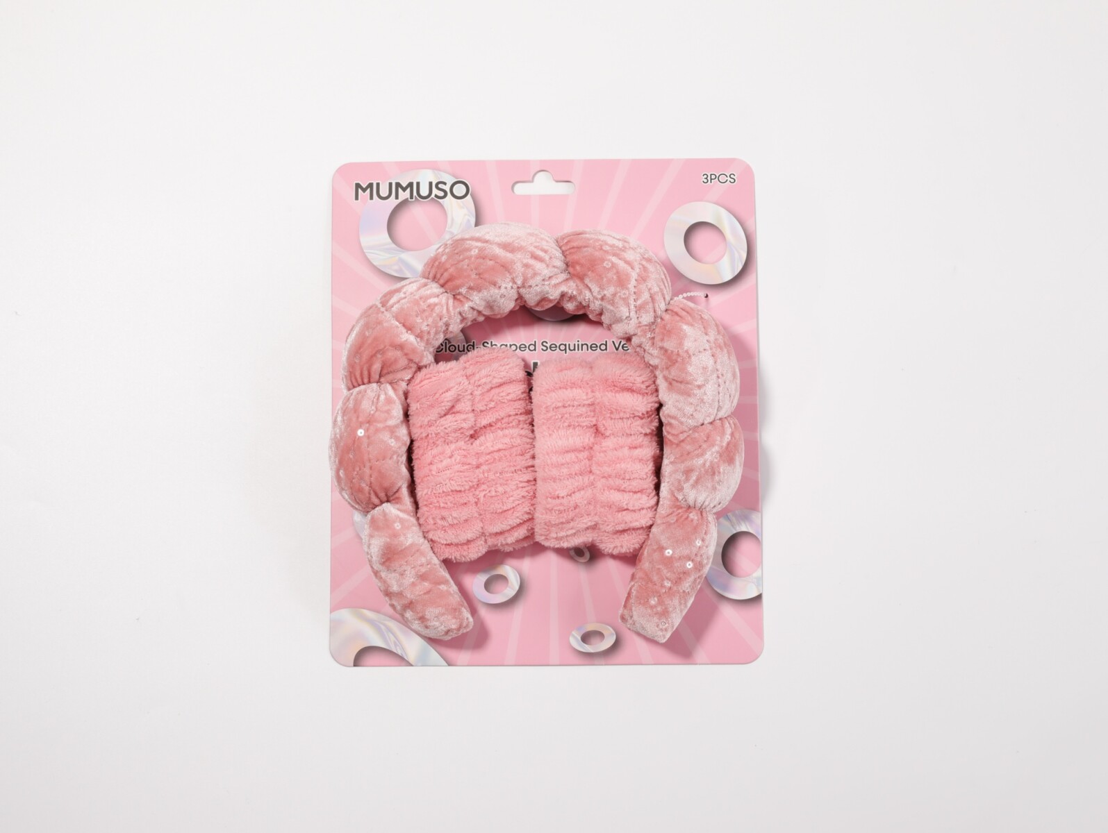 DIADEMA DE TERCIOPELO CON LENTEJUELAS CON FORMA DE NUBE Y PULSERAS (ROSA) 