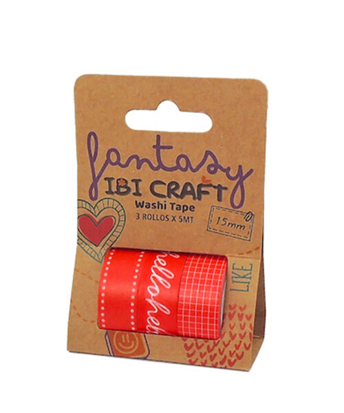 CINTA WASHI 1,5 cm X 5 mts PAQUETE X 3 ROJO