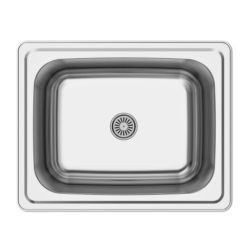 PILETA SIMPLE 50x63.5x22.5cm AC INOX SS304 0.8MM C/DESAGUE Y VALVULA GRIS
