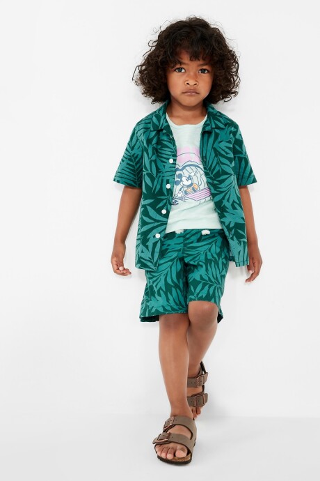 Camisa Manga Corta Estampada Toddler Niño Blue Palm