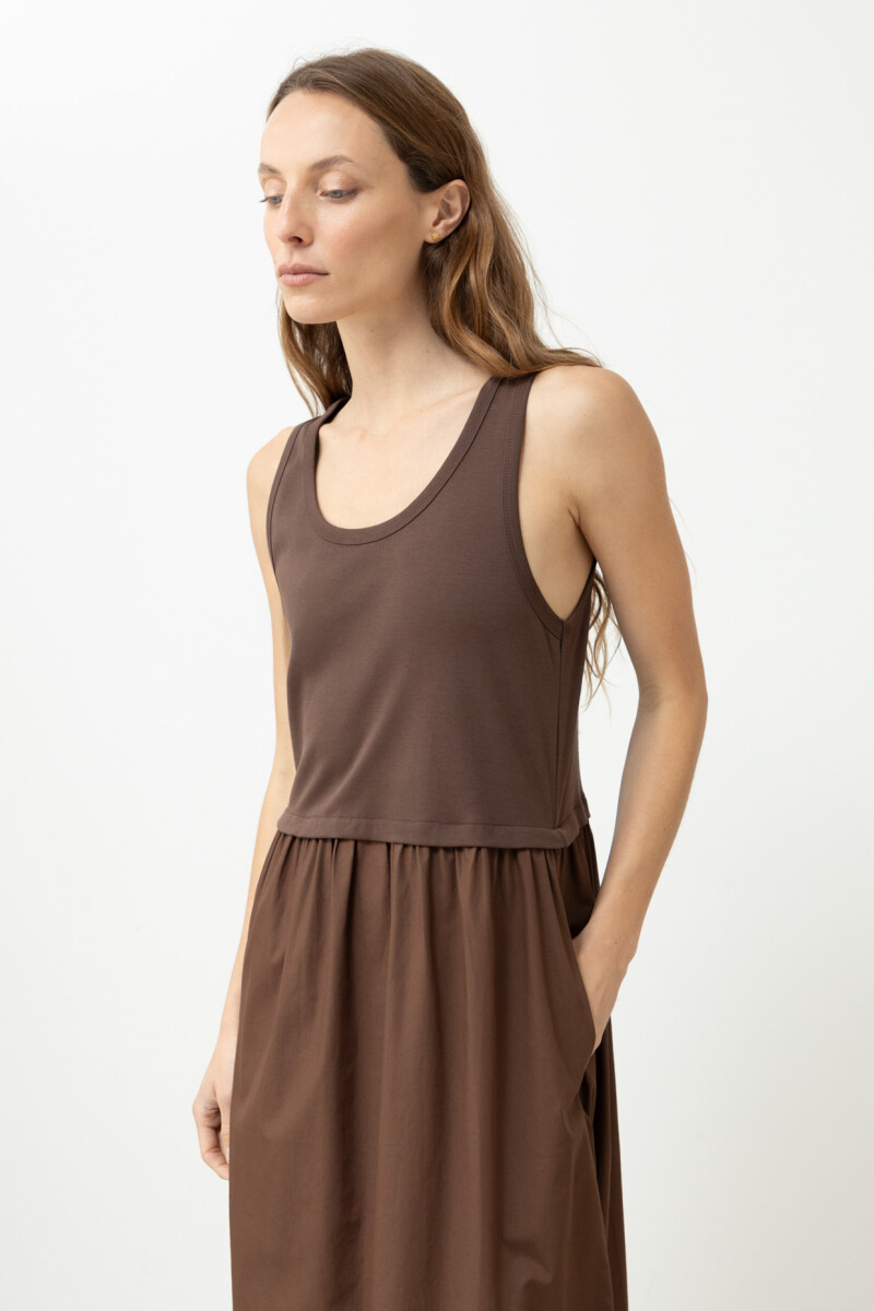 Vestido combinado con bolsillos chocolate